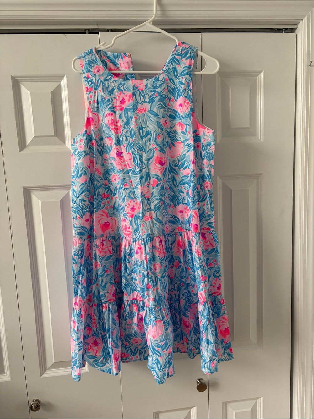 Lilly Pulitzer Sleeveless Floral Tiered Dress in Blue and Pink